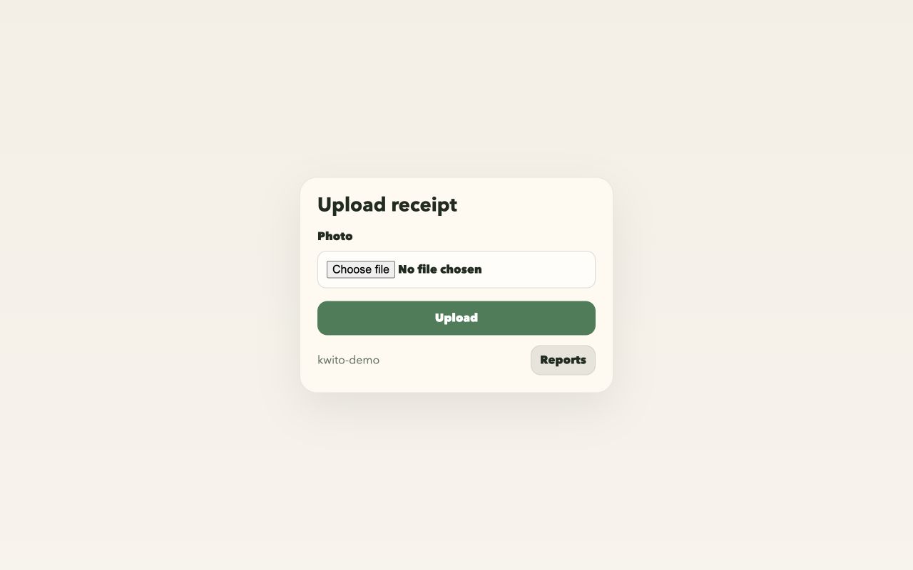 Kwito receipt upload screen